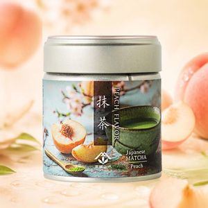 Matcha sans sucre, saveur pêche fraîche, arôme fruité, Matcha Yamashiro Premium, Matcha japonais aromatisé à la pêche |   Sans sucre ajouté | - Product Image 1