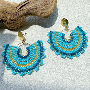 Pendientes de Moda Estilo Étnico Boho Hechos a Mano con Cuentas de Vidrio Bordadas, Color Azul, para Mujeres y Niñas - Product Image 5