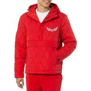 Men's Blue <b>Quilted</b> Hooded Jacket With Embroidered Logo Windproof <b>Winter</b> Casual Outerwear - Product Image 5