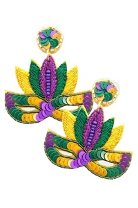 Boucles d'oreilles masque de broderie perlée Mardi Gras faites à la main avec perle et diamant pour femmes de bijoux indiens - Product Image 2