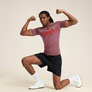 Camiseta Deportiva de Manga Corta para Hombre, Corte Ajustado, con Estampado de Dragón Rojo, Secado Rápido, Cuello Redondo, Tejido de Poliéster, Compresión - Product Image 1