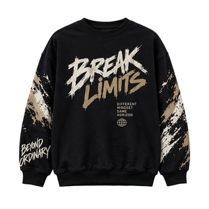 Black Graphic <b>Sweatshirt</b> with DTF Printed Sleeves Streetwear <b>Crewneck</b> Pullover for <b>Men</b> in wholesale price for <b>men</b> - Product Image 1