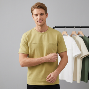 Men's Solid Color Short Sleeve O-Neck Worsted Eco-Friendly T-Shirt Regular <b>Fit</b> Casual Front Logo Chest Pocket Bangladesh - Product Image 4