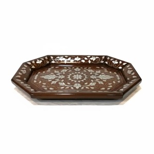 Bandeja de Servir Octogonal de Madera Hecha a Mano con Incrustaciones de Madreperla, Bandeja Decorativa de Lujo para el Hogar y Regalos - Product Image 1