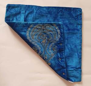 Turquoise Velvet Embroidered Cushion Cover Square Bohemian Style Home <b>Decor</b> <b>Pillow</b> Case with Gold Scroll Pattern - Product Image 2