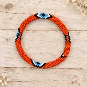 Pulsera Boho Multicolor Naranja con Cuentas de Semillas Florales y Margaritas, No Elástica, con Cuentas de Vidrio de Arroz de Nepal, Pulseras Bohemias - Product Image 4