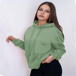 Custom Women's Solid Green Hooded Sweatshirt Regular Fit Full Sleeve Knitted Cotton Autumn Wear - Product Image 3
