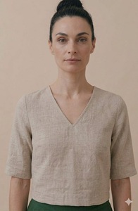 Robe longue pour femme, col en V, manches mi-longues, coupe droite, couleur unie, style vintage, respirante, pour soirée d'été, design personnalisé - Product Image 3