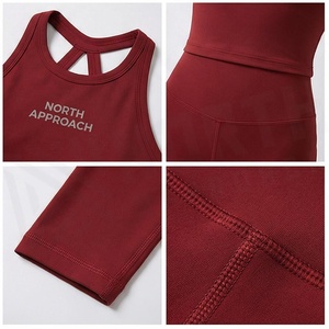 North Approach 2 Piece Yoga Set Racerback Crop Top High Waist Shorts Solid Color Breathable Sportswear - Product Image 4