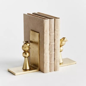 Gold Plated <b>Bird</b> Bookends Sculptural Metal <b>Decorative</b> Home Office Desk Accessory Modern Style 2Pcs - Product Image 2