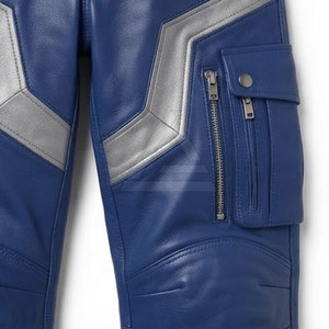Pantalones Cargo de Cuero Azul para Hombre con Bolsillos Laterales Grandes, Bolsillos Traseros en las Piernas y Diseño Sencillo para Uso Diario Informal - Product Image 4