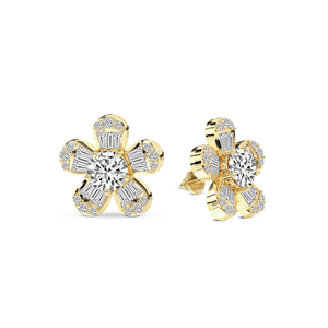 Magnifiques boucles d'oreilles en or massif 14k/18k, bijoux de créateur, fleur de périvinyle en or, boucles d'oreilles à clous en diamant de laboratoire pour femmes. - Product Image 4