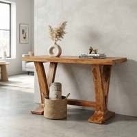 Table console Viola, meuble de couloir moderne en bois massif, base élégante en tréteaux, table d'entrée pour les designs de maisons rustiques et contemporains