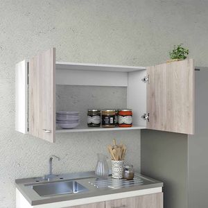 Armoire murale à double porte Toran, finition blanc/gris clair, deux étagères, solution de rangement pour la cuisine - Product Image 1