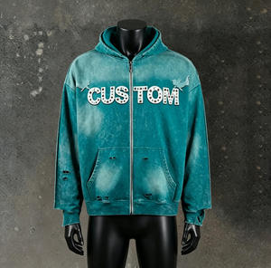 Fabricante de Ropa Personalizada, Sudadera con Capucha y Cremallera para Hombre, 100% Algodón, Bordado 3D, 450 Gsm, Lavado Ácido - Product Image 5