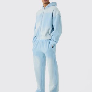 Nuevo Conjunto Deportivo Unisex de Talla Grande, Ecológico, Cortavientos, Transpirable, con Estampado Acid Wash, Sudadera con Cremallera Completa y Pantalones Jogger - Product Image 1