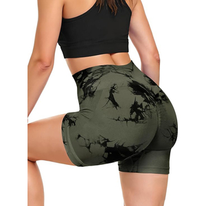 Shorts Deportivos Verdes Tie Dye Sin Costuras para Mujer, Shorts de Yoga con Efecto Push-Up, Cintura Alta, Control de Abdomen, Ropa Deportiva - Product Image 2