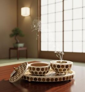 Ensemble de brûleurs d'encens ronds en bois nid d'abeille avec plateau pour la décoration de la maison, l'aromathérapie, la méditation, cadeau, qualité d'exportation - Product Image 1