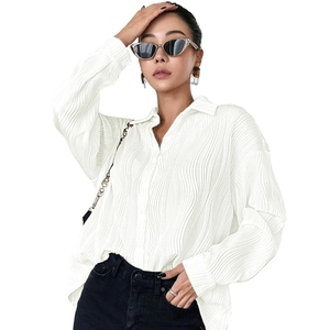 Camisa de Lino y Algodón Ligera para Mujer y Niña, Manga Larga, Cuello con Botones, Bordado Azul, Lista para el Verano - Product Image 1