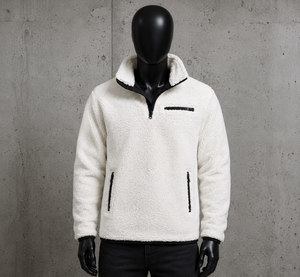 2026 En gros Sweat-shirt polaire blanc uni pour homme, col zippé, épais et chaud, en polaire Teddy, décontracté à col montant - Product Image 2