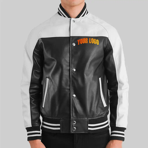 Veste universitaire en PU pour homme, avec blocs de couleur, logo imprimé sur le devant, col rabattu, coupe classique, pour l'automne - Product Image 4