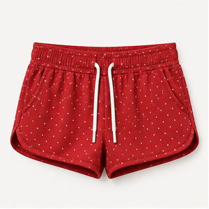Pantalones Cortos Deportivos para Mujer, Color Rojo Cereza con Puntos, Corte Holgado, con Cordón Ajustable, de Algodón Elástico, Modelo WPSHORT-0005 - Product Image 1