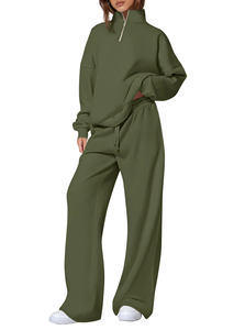 Conjunto informal de dos piezas para mujer, sudadera con media cremallera, pantalones de pierna recta, ropa deportiva transpirable y holgada para otoño - Product Image 5