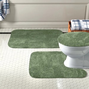 Ensemble de tapis de bain en chenille verte, 3 pièces, avec dos antidérapant en caoutchouc, style classique, rectangulaire, pour la salle de bain à domicile - Product Image 1