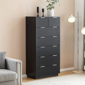 Comò Nero in Pannello a Densità Media (PDM) con Motivo Ondulato, 72x41x114 cm, Sei Livelli, Sette Cassetti - Product Image 5