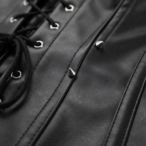 Women PU Leather <b>Corset</b> With Rivet Decoration Front Lace-Up Tummy Control Shapewear Firm Support <b>Black</b> Women <b>Corset</b> - Product Image 6