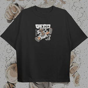 เสื้อยืดคอวีโอเวอร์ไซส์ทรงหลวมสไตล์สตรีทแวร์ผ้าคอตตอนหนานุ่มลายถักมังกี้ ดี ลูฟี่ ล้างสีแบบแอซิดวอชสำหรับผู้ชาย - Product Image 6