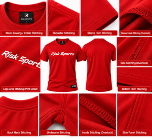 T-shirt de sport pour homme rouge, col rond, manches courtes, séchage rapide, respirant, 100% coton, tissu 140g, vêtements d'entraînement pour équipe - Product Image 5