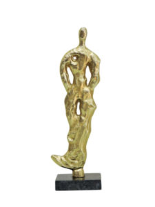 Sculpture abstraite en aluminium de forme masculine, statue de figure humaine dorée moderne, décoration d'art contemporain sur base en marbre noir - Product Image 6