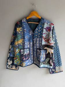 Chaqueta Acolchada de Algodón con Parches Estilo Bohemio para Mujer, Cuello en V, Botones al Frente, Prenda Exterior Informal, Manga Larga, Bolsillos con Parches, para Todas las Temporadas - Product Image 1