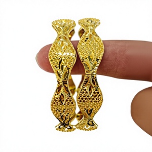 22k <b>Solid</b> <b>Gold</b> <b>Bangle</b> Set for Women Traditional Indian Filigree Flower Design <b>Gold</b> Kada Bracelets Bridal Wedding Jewelry - Product Image 1