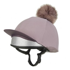 Funda para Casco Ecuestre Rosa Coral 2026 con Pompón Gris y Visera - Product Image 3