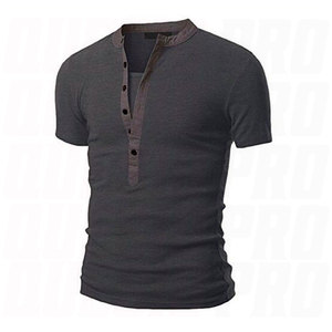 T-shirt Henley à manches courtes bleu marine pour homme, coupe ajustée, tricoté, couleur unie, col en V, patte de boutonnage, doux et respirant - Product Image 5