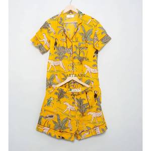 Ensemble de pyjama court élégant 100 % coton fait main pour femme, décontracté, printemps-été, avec sac assorti, respirant, séchage rapide, usage quotidien, devant - Product Image 6