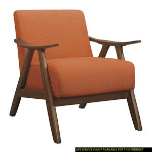 Poltrona Moderna 1 Pezzo per Casa, Rivestita in Tessuto Arancione, Finitura Noce, Legno Massello di Gomma, Seduta con Cuscino per Soggiorno - Product Image 1