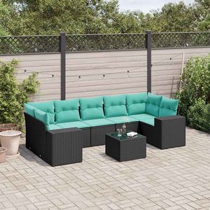Conjunto de Sofá de Jardín de Ratán Sintético Negro con Cojines, 8 Piezas, Muebles de Exterior de Diseño Contemporáneo para Jardín, Capacidad para 6 Personas - Product Image 1