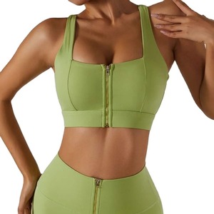 Gym Wear Zipper Front Fitness Sports Bra for Women Best Quality Made in Pakistan <b>Elastic</b> Gym Bra OEM - Product Image 2