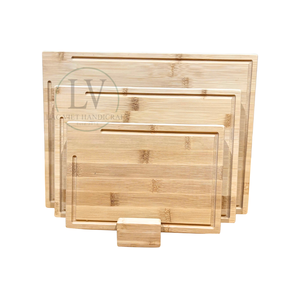 Ensemble personnalisé de 3 planches à découper rectangulaires en bambou avec rainure pour jus, logo gravé sur mesure, épaisseur 2,0 cm, marque LAC VIET - Product Image 2