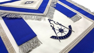 Past Master Freemason Royal Blue <b>White</b> <b>Apron</b> Silver Fringe Tassels Custom OEM Masonic Regalia Brotherhood Ceremony Wear - Product Image 2