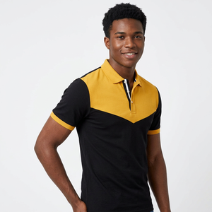 Polo pour homme à blocs de couleur, manches courtes, tricoté, décontracté, design uni, noir et jaune - Product Image 5
