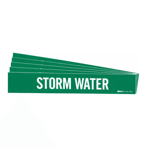 Marqueur de tuyau flexible Brady STORM WATER, résistant aux intempéries, étiquette verte pour les canalisations d'évacuation extérieures - Product Image 1