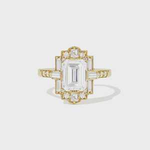 2mm Art Deco Engagement <b>Ring</b> 14K Solid Gold <b>Emerald</b> Princess Baguette Round Lab Grown Diamond Luxury Wedding Anniversary Jewelry - Product Image 1