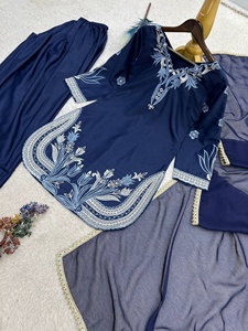 Ensemble Salwar traditionnel pour femmes, bleu marine, brodé, avec dupatta, pour occasions spéciales, style Inde-Pakistan - Product Image 3