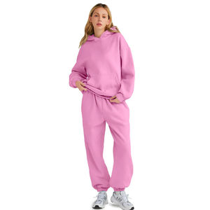 womens <b>pink</b> <b>tracksuit</b> oversized pullover hoodie and jogger pants set casual fleece activewear winter two piece gym sports outfit - Product Image 2