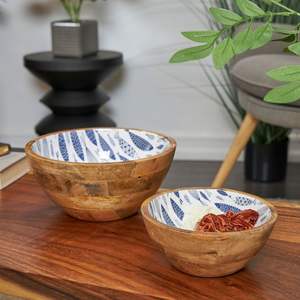 Bol en bois artisanal écologique et durable avec motif émaillé pour une présentation haut de gamme en restaurant - Product Image 1