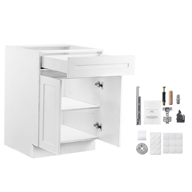 Modern Design 24-Inch White Shaker Base Cabinet Drawer Unassembled 24"W X 24"D X 34.5"H Ready to Assemble